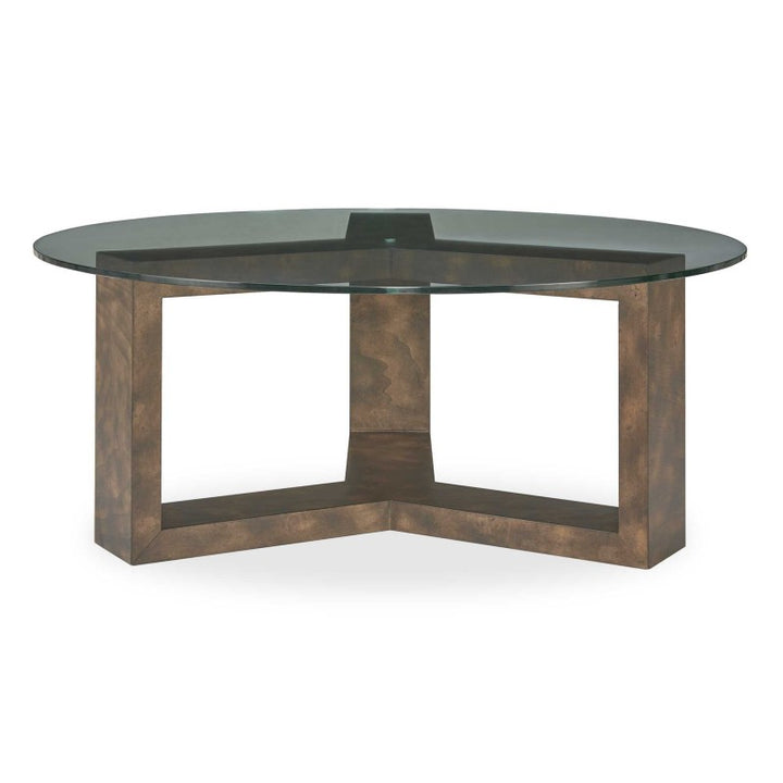 Ignis - Round Glass Coffee Table - Brown / Woodtone