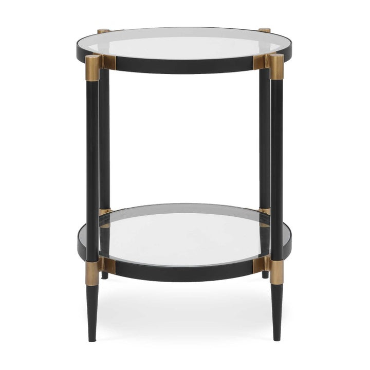 Chadid - Round Glass Side Table - Black / Gold