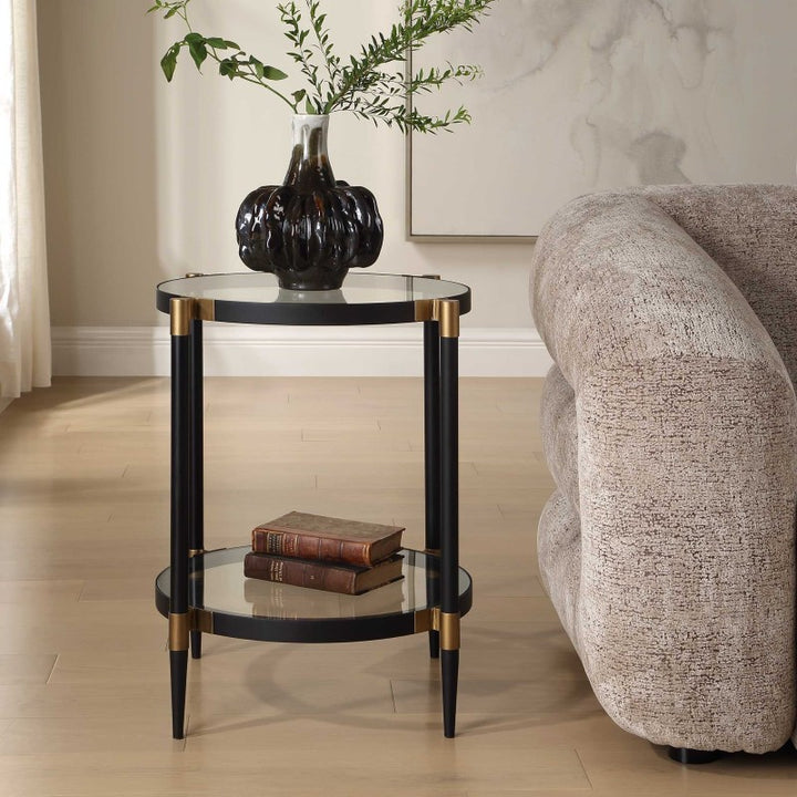Chadid - Round Glass Side Table - Black / Gold