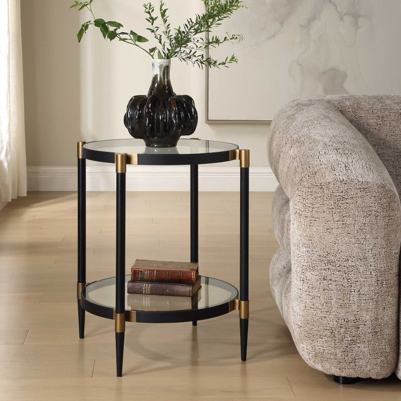 Chadid - Round Glass Side Table - Black / Gold