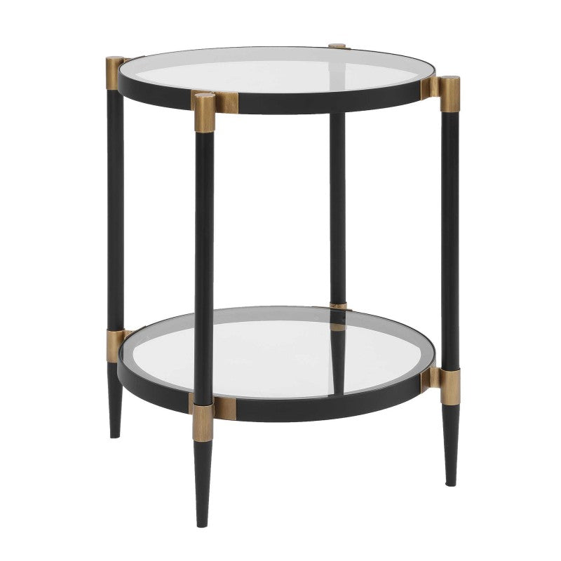 Chadid - Round Glass Side Table - Black / Gold