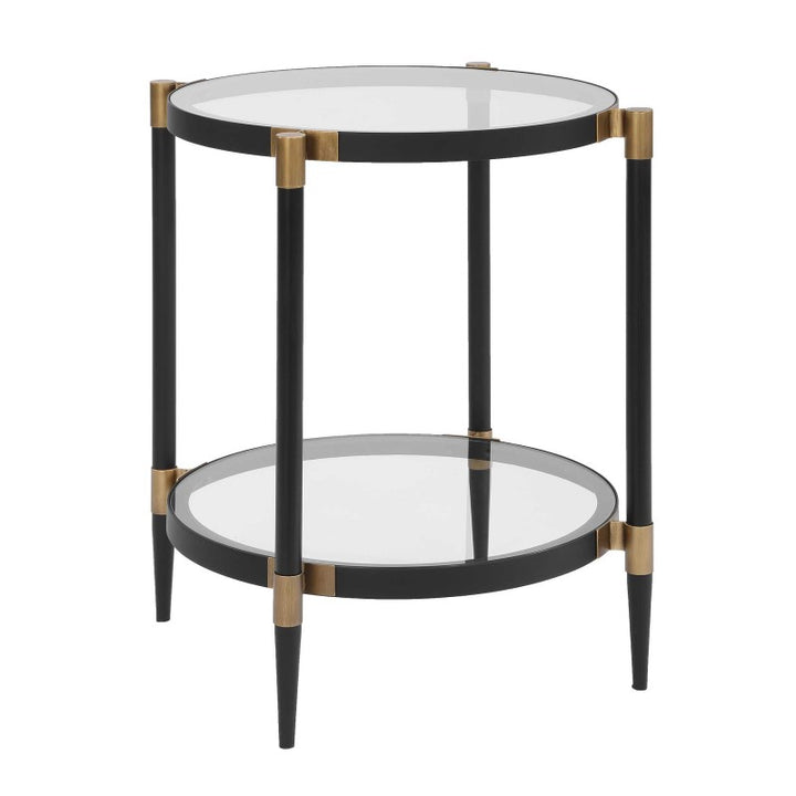 Chadid - Round Glass Side Table - Black / Gold