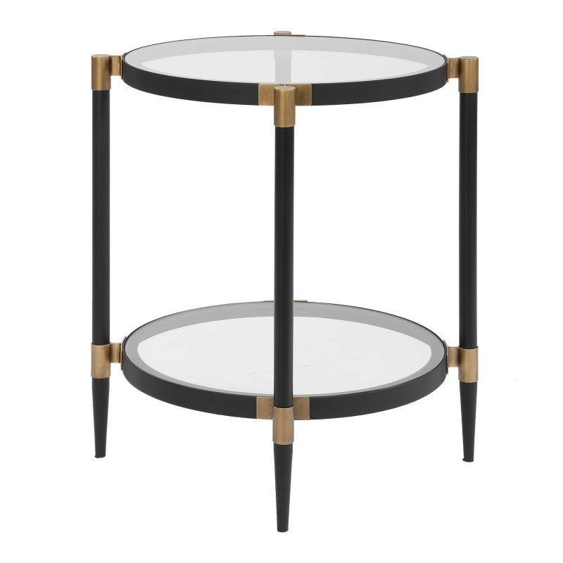 Chadid - Round Glass Side Table - Black / Gold