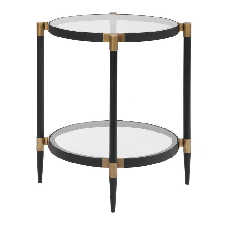 Chadid - Round Glass Side Table - Black / Gold