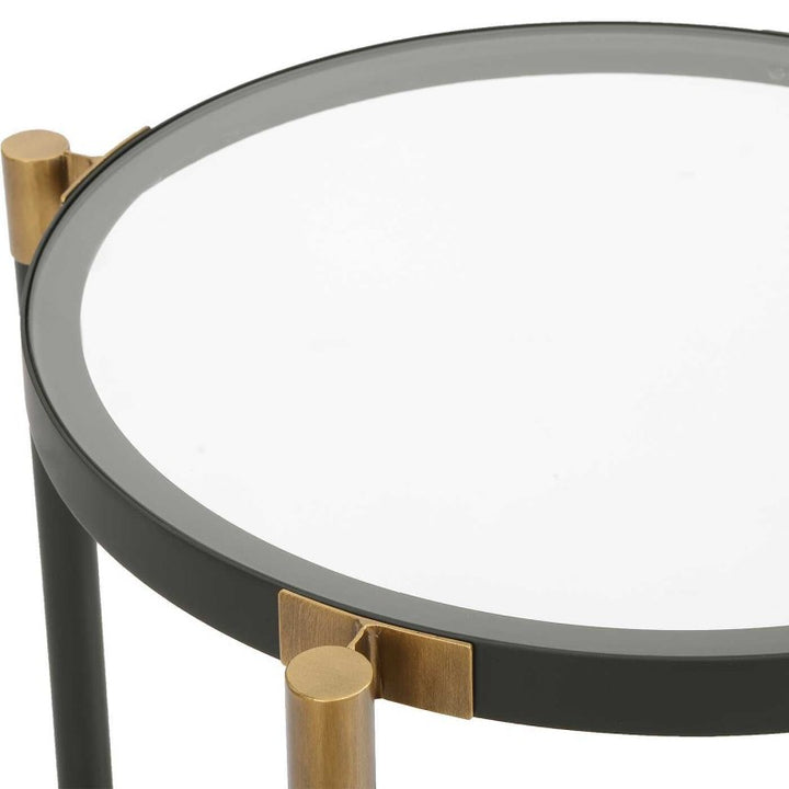 Chadid - Round Glass Side Table - Black / Gold