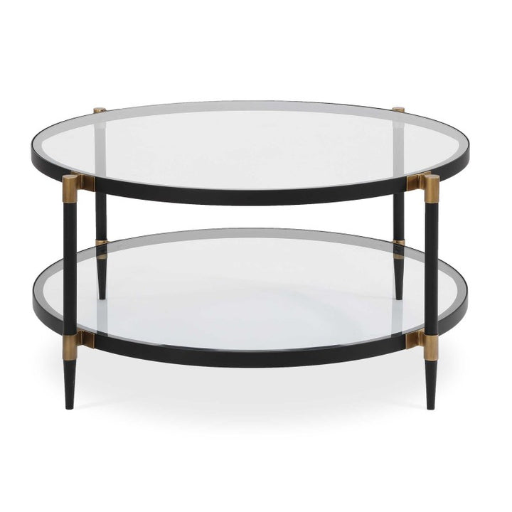 Chadid - Round Glass Coffee Table - Black / Gold