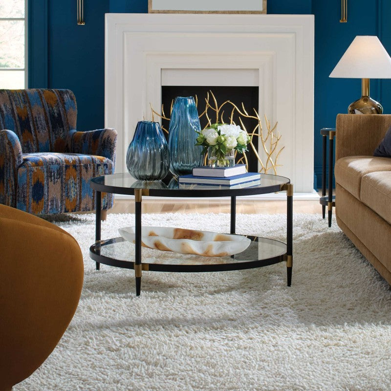 Chadid - Round Glass Coffee Table - Black / Gold