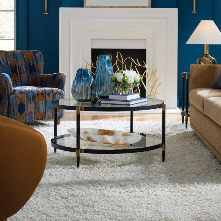 Chadid - Round Glass Coffee Table - Black / Gold