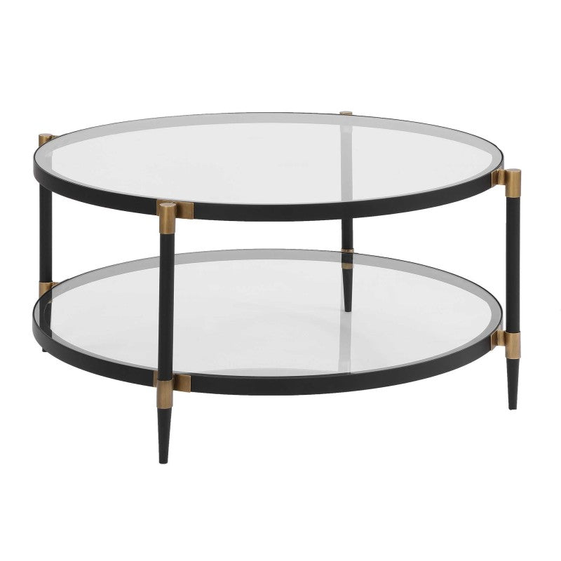 Chadid - Round Glass Coffee Table - Black / Gold