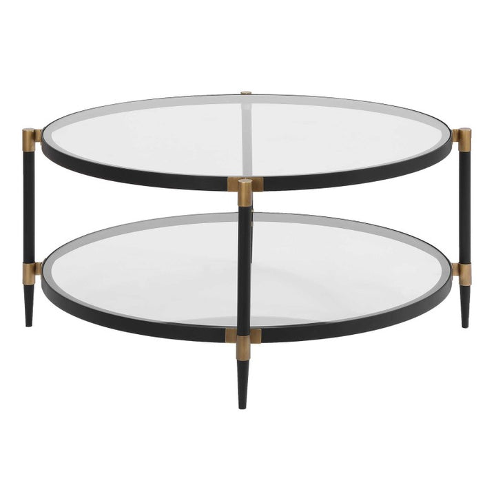 Chadid - Round Glass Coffee Table - Black / Gold