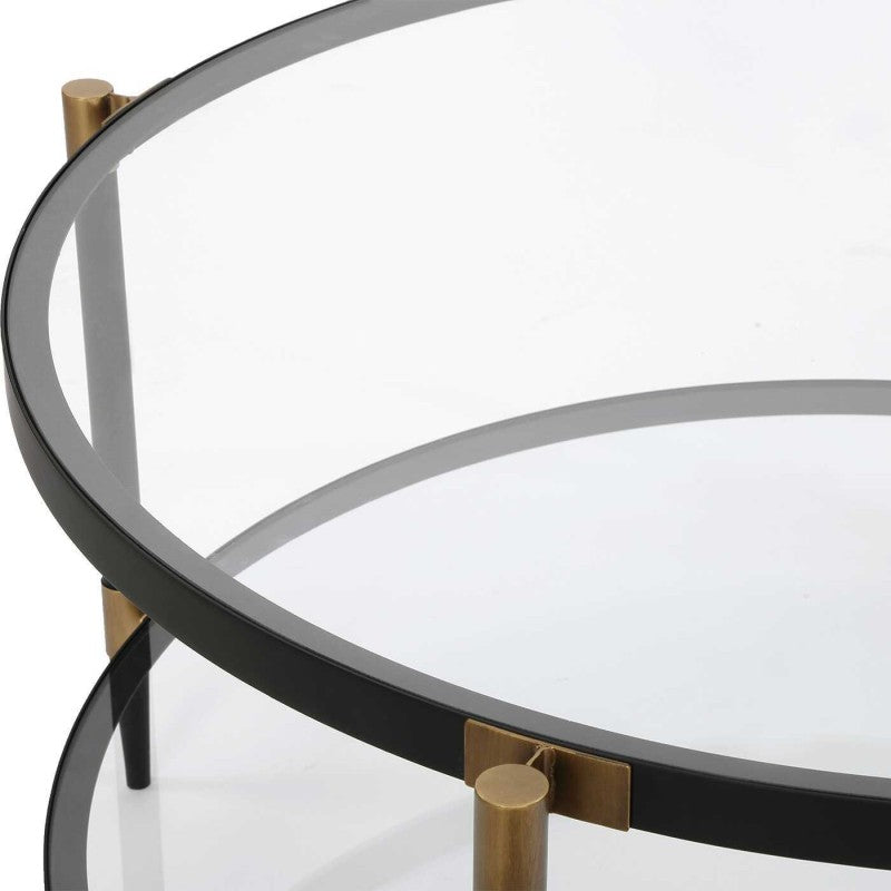 Chadid - Round Glass Coffee Table - Black / Gold