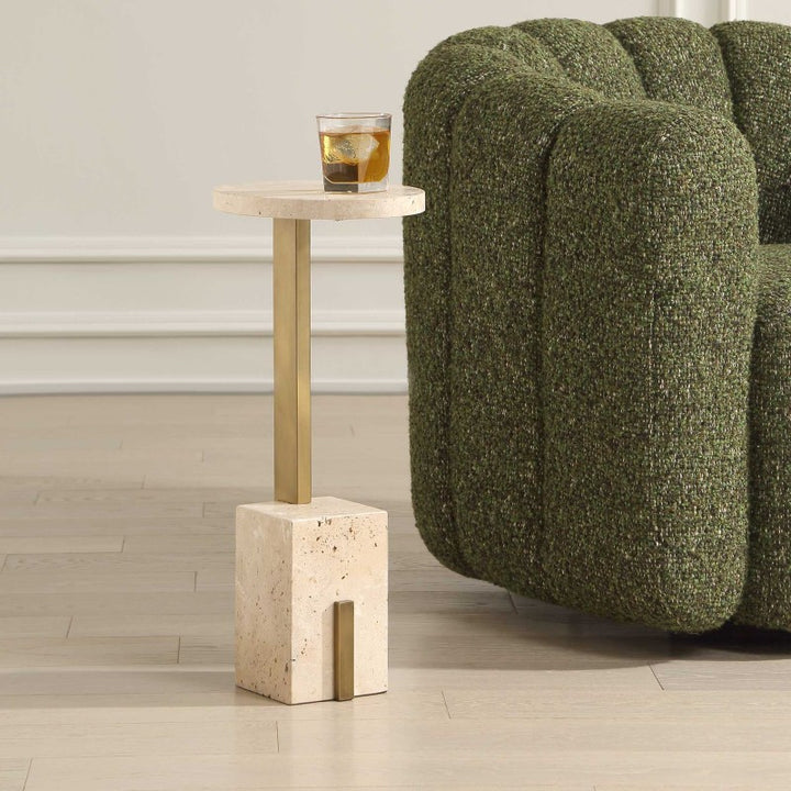 Feranno - Travertine Accent Table - Brass