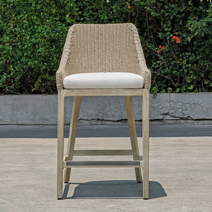 Paloma - Outdoor Wicker Counter Stool - Brown / Gray / White