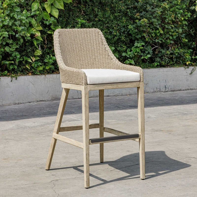 Paloma - Outdoor Wicker Bar Stool - Gray / White