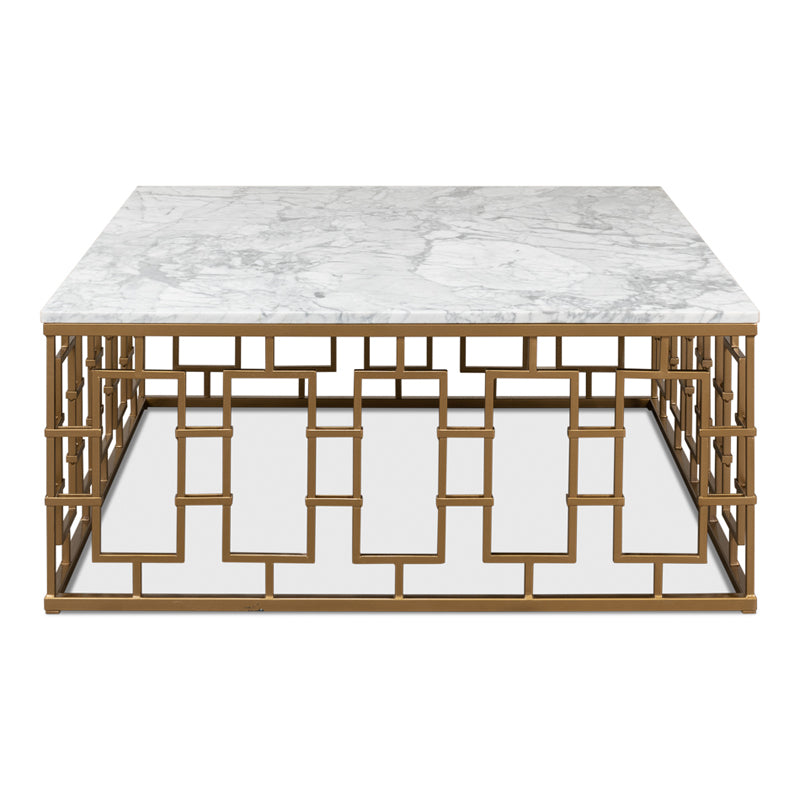 Brass Gate Cocktail Table W/ White Marble