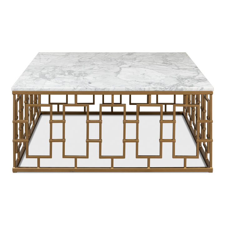 Brass Gate Cocktail Table W/ White Marble