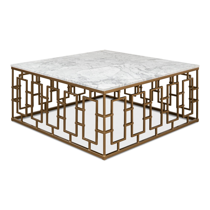 Brass Gate Cocktail Table W/ White Marble