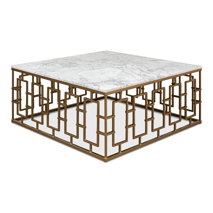 Brass Gate Cocktail Table W/ White Marble
