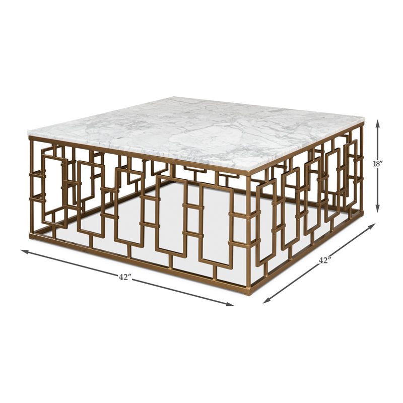 Brass Gate Cocktail Table W/ White Marble