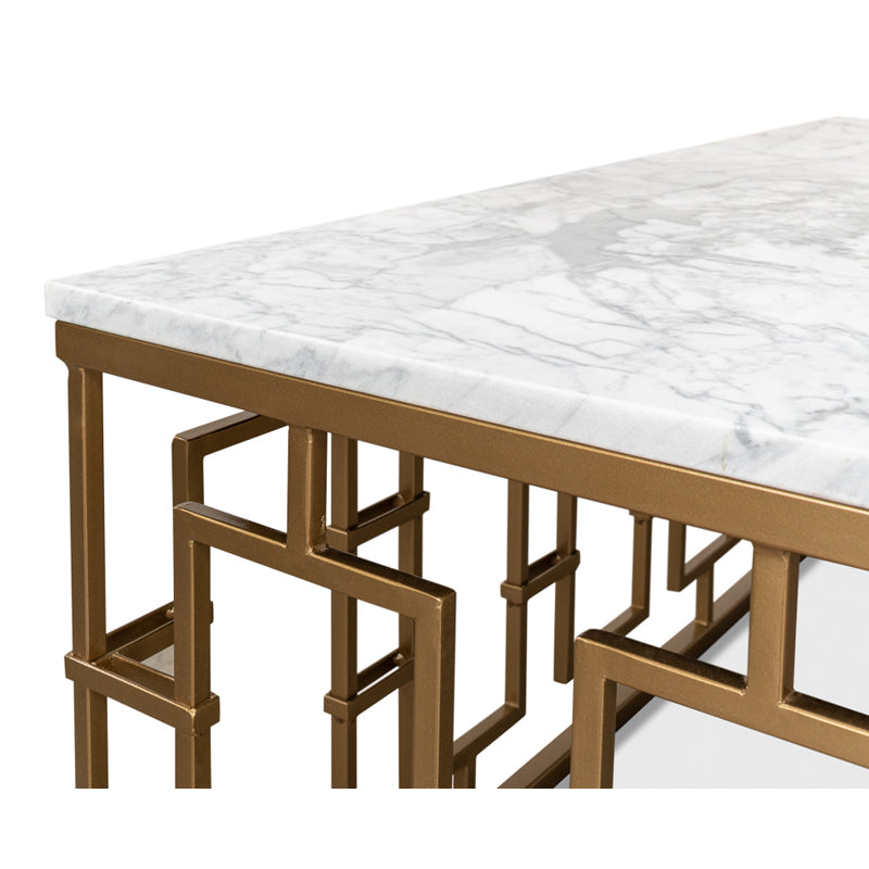Brass Gate Cocktail Table W/ White Marble