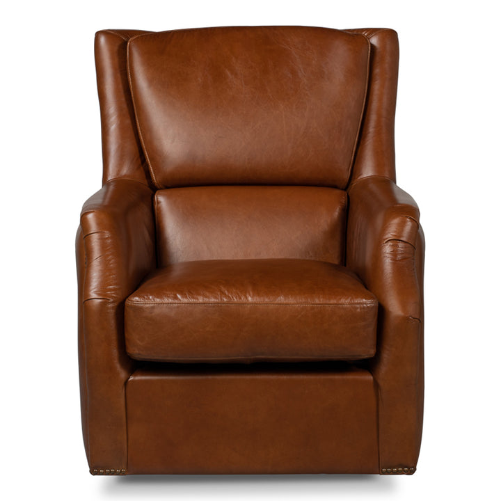 Baker Leather Swivel Chair