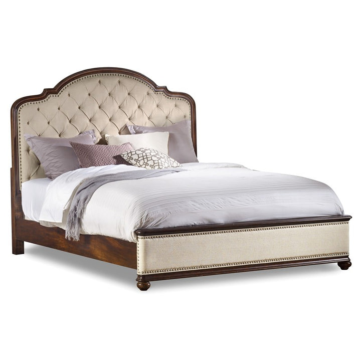 Leesburg - Queen Upholstered Bed With Wood Rails - Dark Brown