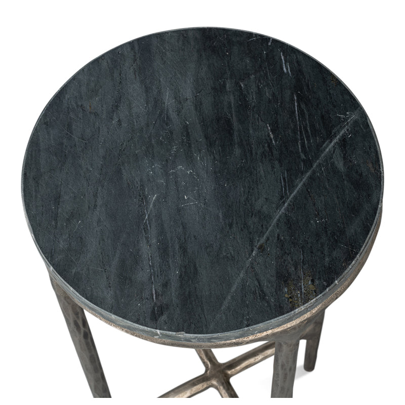 Derrick Iron End Table With Marble Top