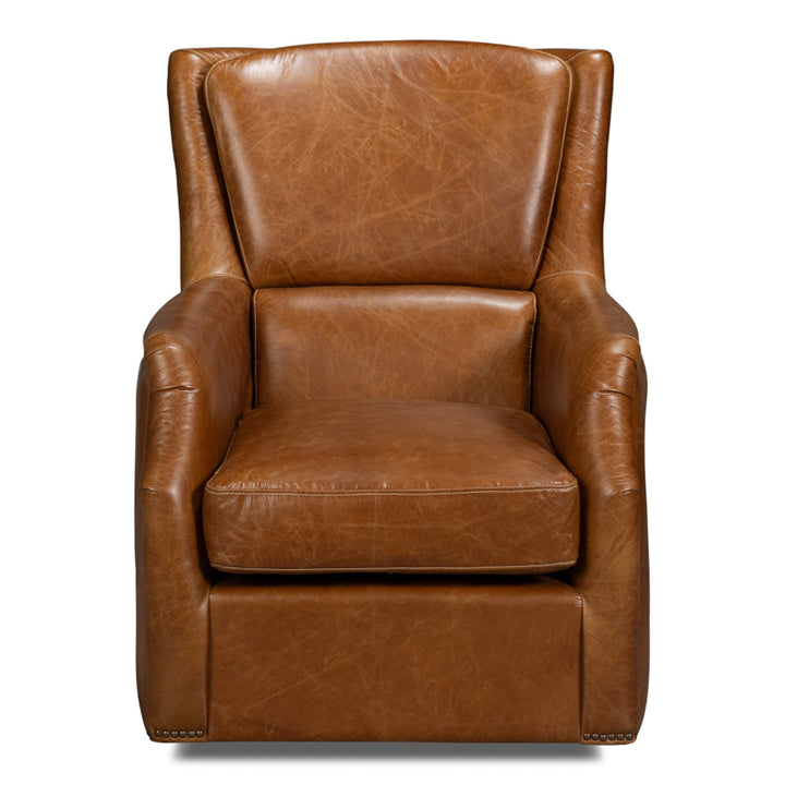 Baker Leather Swivel Chair