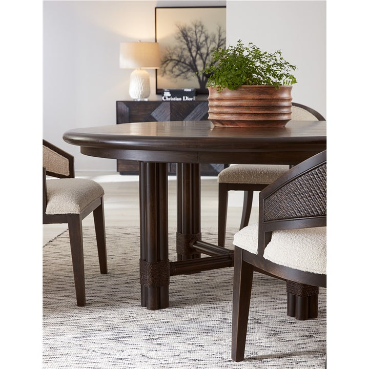 Retreat - Pole Rattan Round Dining Table With 1-20" Leaf - Dark Brown