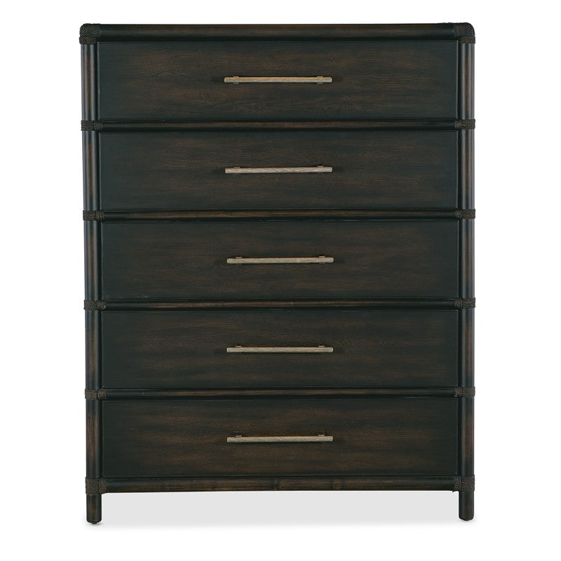 Retreat - Pole Rattan Five-Drawer Chest - Black