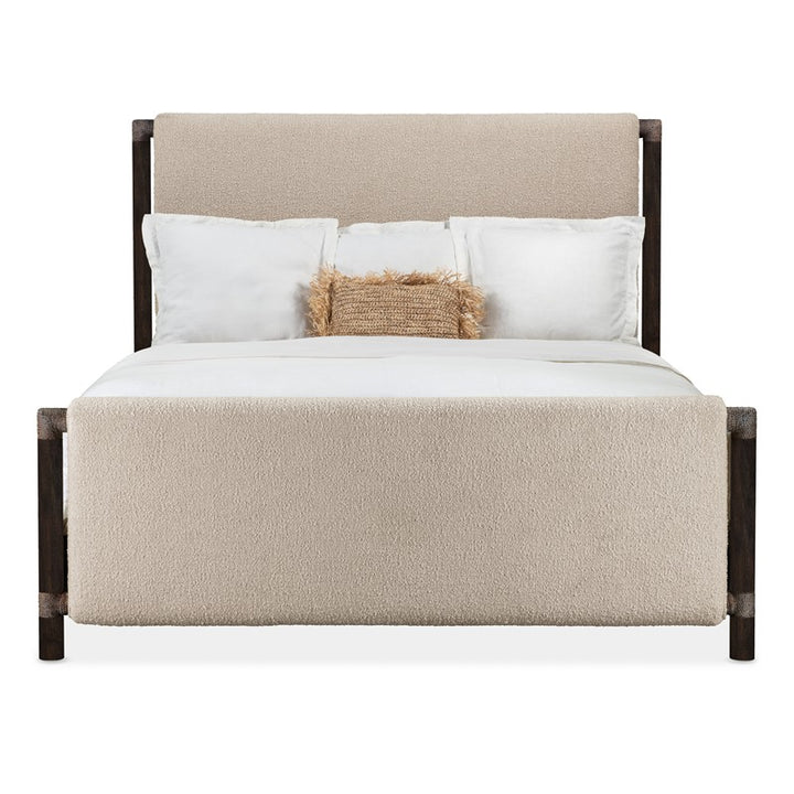 Retreat - King Upholstered Panel Bed - Beige / Dark Brown