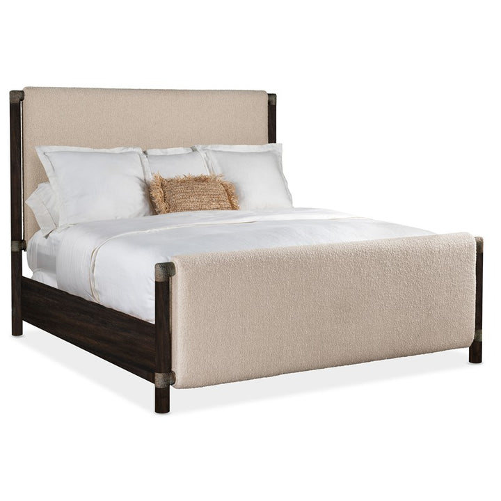 Retreat - King Upholstered Panel Bed - Beige / Dark Brown