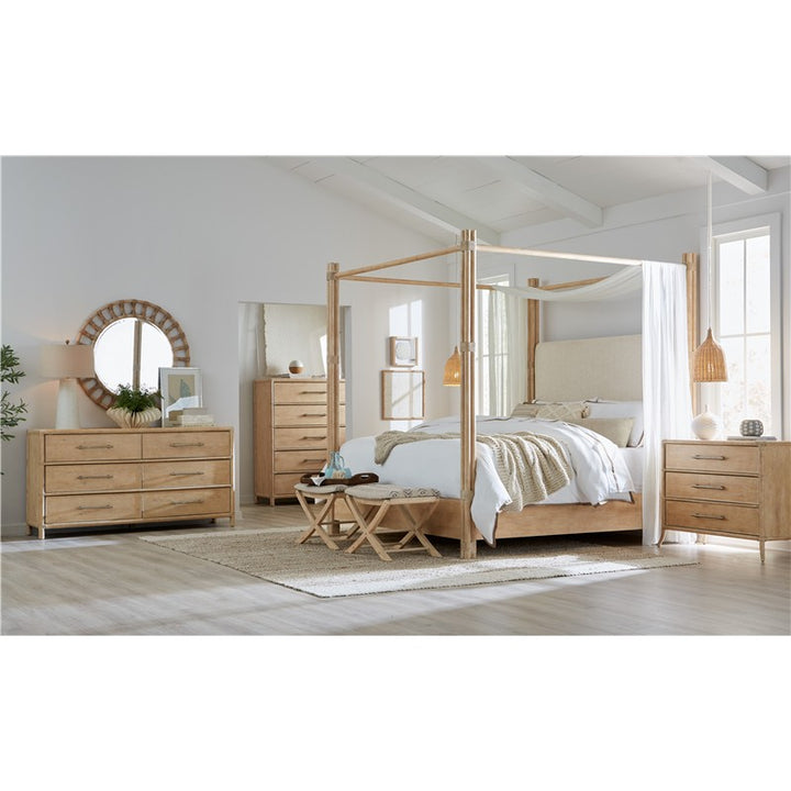 Retreat - Pole Rattan California King Upholstered Poster Bed With Canopy - Beige