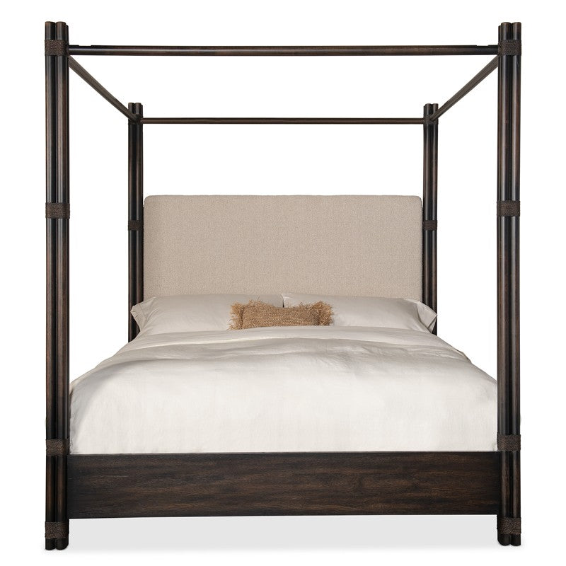Retreat - Pole Rattan California King Upholstered Poster Bed With Canopy - Black