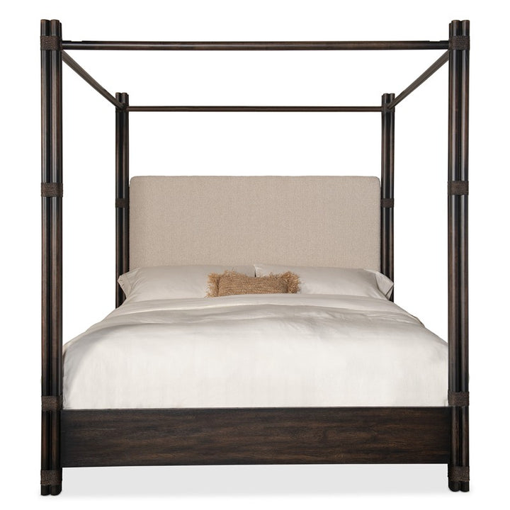 Retreat - Pole Rattan California King Upholstered Poster Bed With Canopy - Black