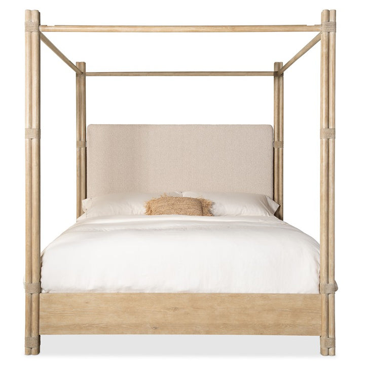 Retreat - Pole Rattan King Upholstered Poster Bed With Canopy - Beige