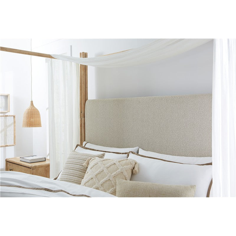 Retreat - Pole Rattan King Upholstered Poster Bed With Canopy - Beige