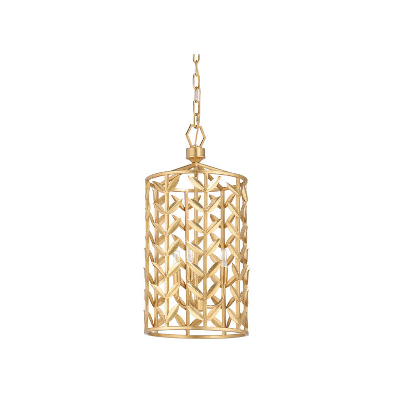 Gold pendant light fixture on a white background