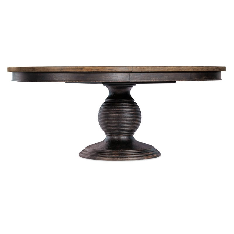 Americana - Round Pedestal Dining Table With One 22" Leaf - Dark Brown