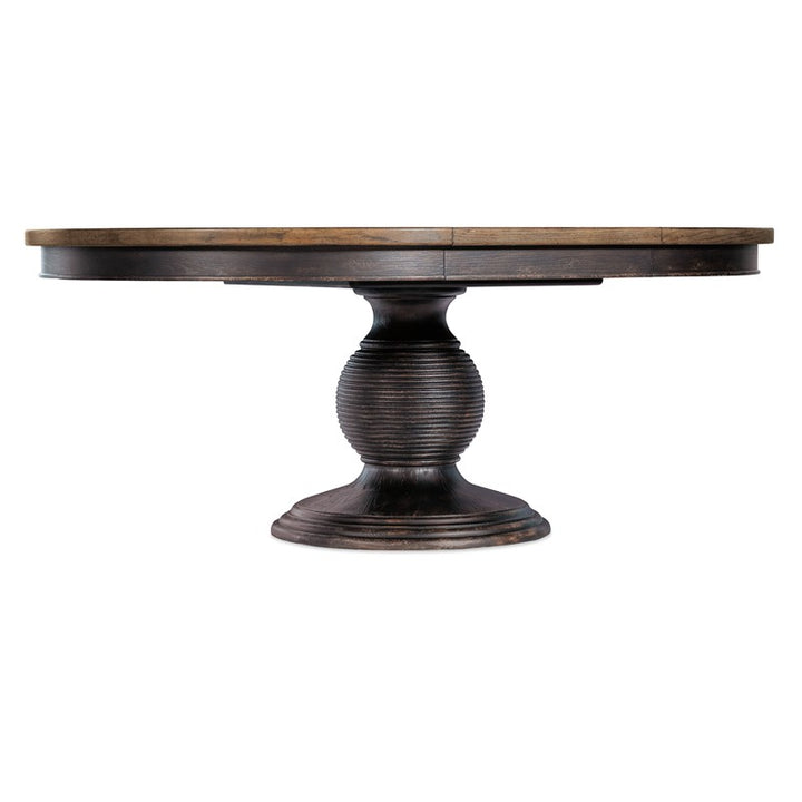 Americana - Round Pedestal Dining Table With One 22" Leaf - Dark Brown