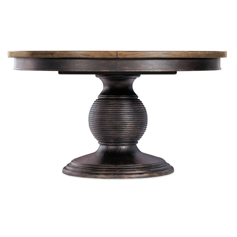 Americana - Round Pedestal Dining Table With One 22" Leaf - Dark Brown