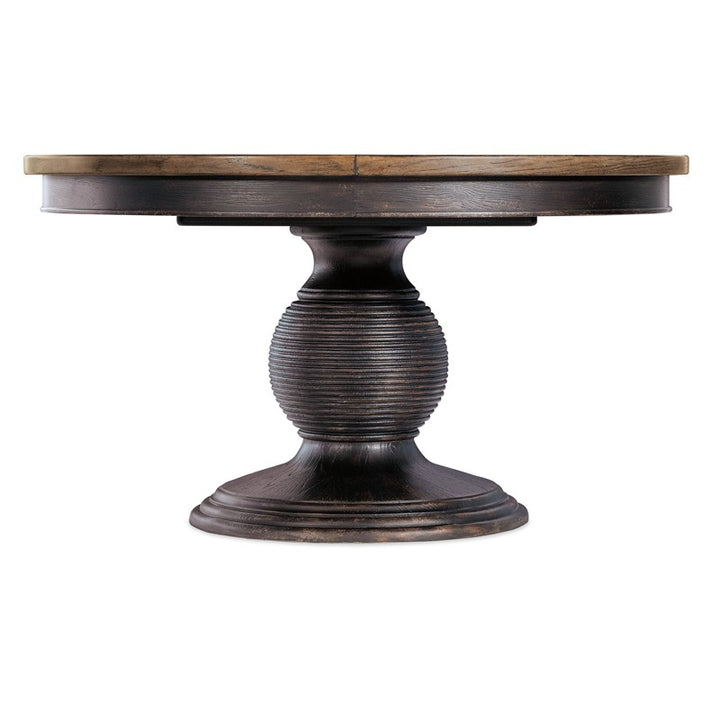 Americana - Round Pedestal Dining Table With One 22" Leaf - Dark Brown