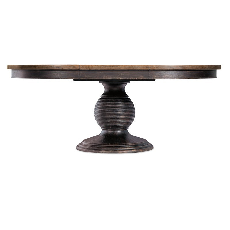 Americana - Round Pedestal Dining Table With One 22" Leaf - Dark Brown
