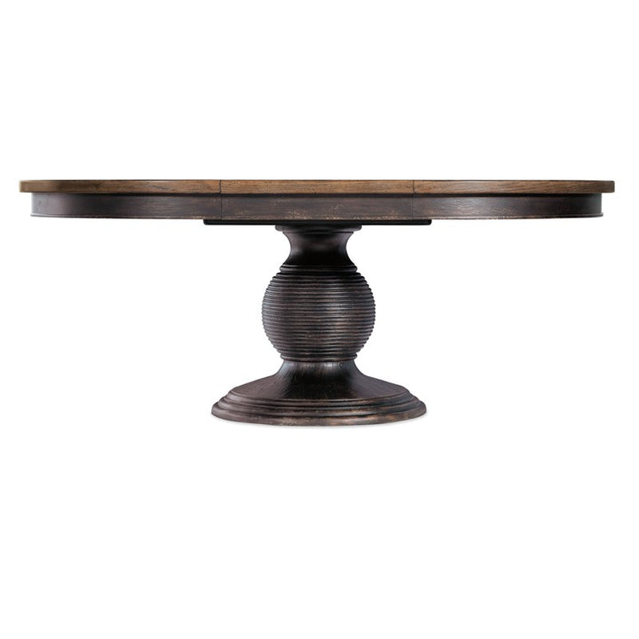 Americana - Round Pedestal Dining Table With One 22" Leaf - Dark Brown
