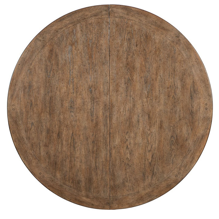Americana - Round Pedestal Dining Table With One 22" Leaf - Dark Brown