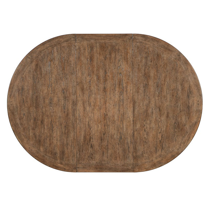 Americana - Round Pedestal Dining Table With One 22" Leaf - Dark Brown