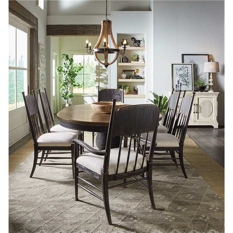 Americana - Round Pedestal Dining Table With One 22" Leaf - Dark Brown