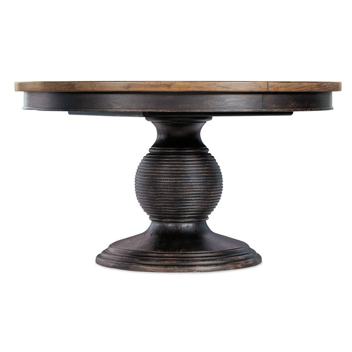 Americana - Round Pedestal Dining Table With One 22" Leaf - Dark Brown