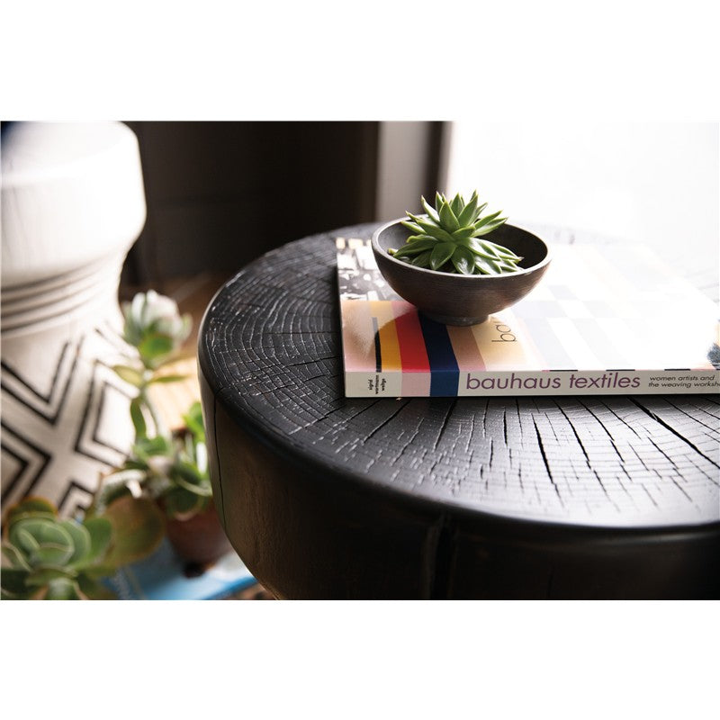 Commerce And Market - Carved Stump Side Table - Black