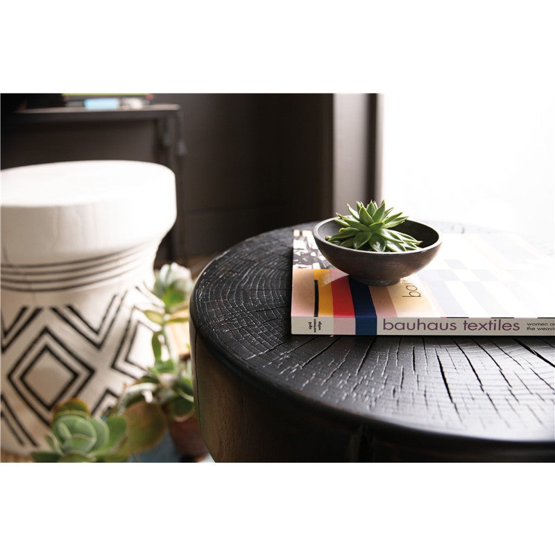 Commerce And Market - Carved Stump Side Table - Black